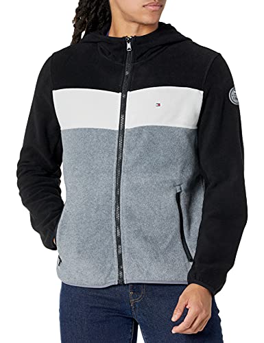 Tommy Hilfiger Męska kurtka polarowa z kapturem, Czarny/lodowy/jasnoszary, L
