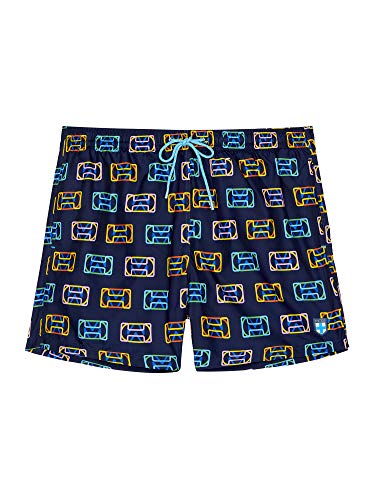 HOM Męskie spodenki kąpielowe Leon Beach Boxer, Navy Print, XL