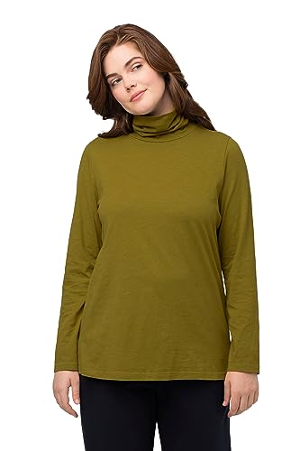 Ulla Popken Damska koszulka, golf, slim, długi rękaw, bawełna ekologiczna, koszulka z długim rękawem, żółty/zielony, 54/56