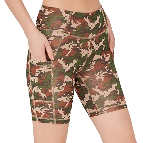 LOS OJOS Camo damskie spodnie rowerowe, wysoka talia, wyszczuplające brzuch, legginsy do treningu kamuflażowego dla kobiet, kasztanowy brązowy, M