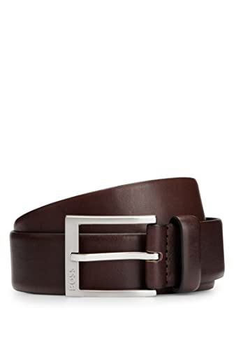 BOSS Męski włoski skórzany pasek Erron Sz35 z klamrą w srebrnym odcieniu, Brązowy, 110