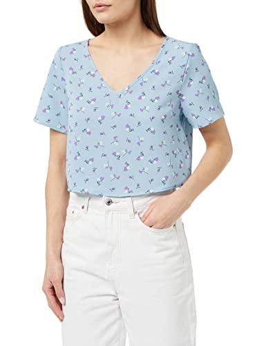 NOISY MAY Damska koszulka Nmclara S/S dekolt w serek S* T Shirt, Cerulean/Aop: kwiat, XS