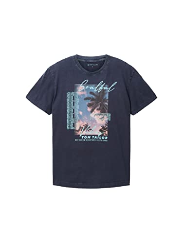 TOM TAILOR Męski t-shirt z letnim nadrukiem, 10668 - Sky Captain Blue, XXL