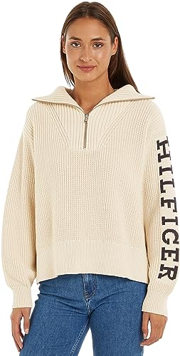 Tommy Hilfiger Damski sweter z zamkiem 1/2, klasyczny beżowy, S, Klasyczny beżowy, S