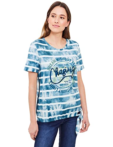 Cecil Damska koszulka z krótkim rękawem w paski, niebieski (Teal Blue), L