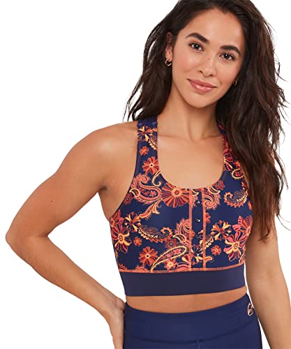 Joe Browns Damski biustonosz sportowy Sloe Joes z nadrukiem kwiatowym z paskami na plecach Low Impact Yoga Sports Bra Shirt, NIEBIESKI, 34