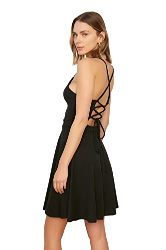 TRENDYOL Damska sukienka mini o linii A normalna dzianina, czarny, S