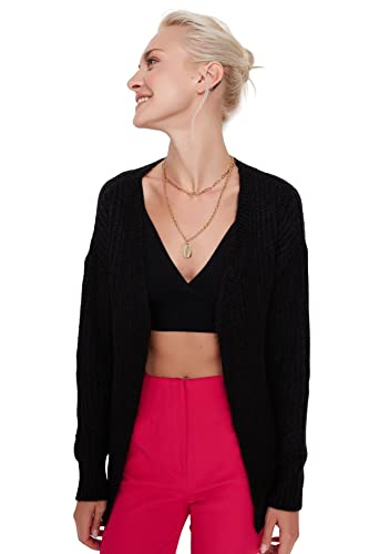 Trendyol Damska odzież domowa regularny standardowy kołnierz z klapą dzianinowy kardigan, Czarny, M
