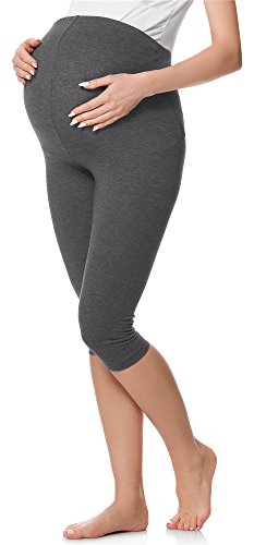 Be Mammy 3/4 Bawełniane Legginsy Ciążowe BE20-229 (Ciemny Melanż, S)