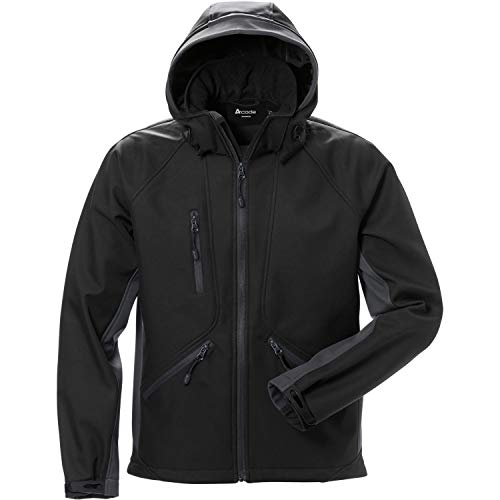 ACODE Męska kurtka z kapturem Windwear Soft Shell, kolor czarny, rozmiar 46 (S)