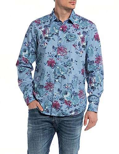 Replay koszula męska, 010 Faded Blue Flowers, XL
