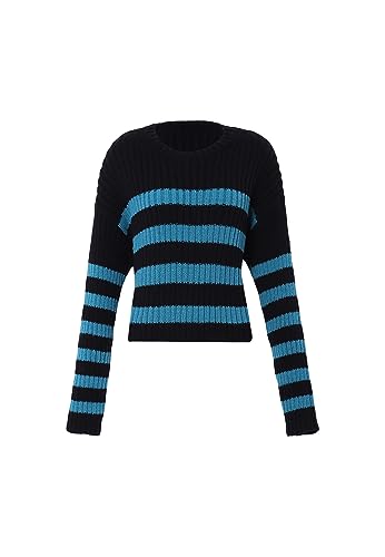 myMo Damski sweter w paski czarny turkusowy M/L, czarny turkusowy, M
