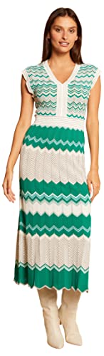 Morgan Damska sukienka sweter z nadrukiem jodełkowym RMGUI zielona TL, zielony, L