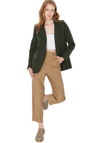 TRENDYOL Damski płaszcz damski Trendyol Regular dwurzędowy gładki materiał tkany blezer coat, khaki, rozmiar 16 EU, khaki, 16