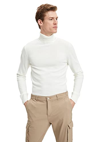 DeFacto Męski sweter z dzianiny z długim rękawem, okrągły dekolt, slim fit dla mężczyzn, topy (ecru, XS), écru, XS
