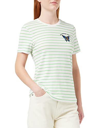 ONLY Koszulka damska ONLKITA REG S/S Butterfly Top Box JRS T-Shirt, Bright White/Stripes: Classic Green + Print Good, S (3 sztuki)
