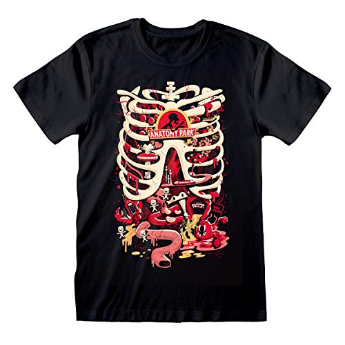 Koszulka męska Rick & Morty Anatomy Park | Oficjalny produkt | S-XXL, koszulka z grafiką z okrągłym dekoltem Netflix, pomysł na prezent urodzinowy dla chłopców, do domu lub na siłownię, Czarny, S