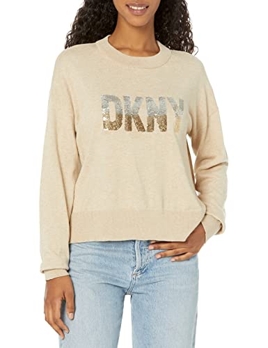 DKNY damski sweter z długim rękawem z cieniowanym cekinem, Palamino Chiny/Gold Ombre, XS