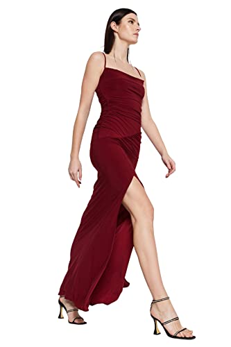 Trendyol Damska sukienka wieczorowa z dzianiny Glam Maxi Shift Slim, Burgund, 64