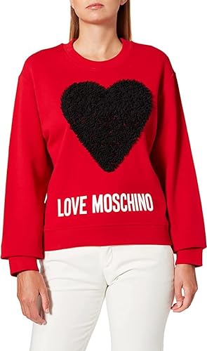 Love Moschino Damska bluza z okrągłym dekoltem z logo marki Maxi i dopasowaną tkaniną, Red Black, 42