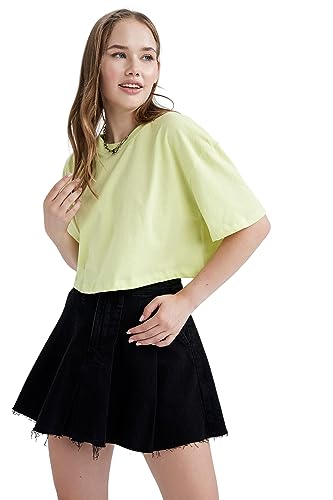 DeFacto Damska koszulka oversize Crop Tops – klasyczna koszulka basic dla kobiet – wygodna koszulka oversize dla kobiet, Por. zielony, XL