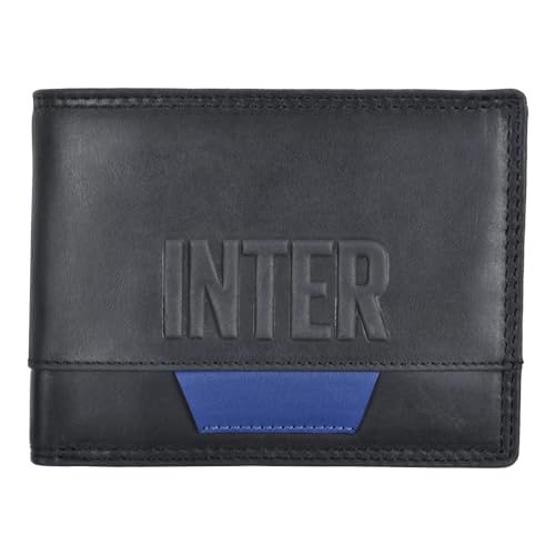Inter Portfel Skóra Nerazzuro z wytłoczonym logo, oficjalny produkt 153201, Czarny, 12,5x9,5x2 cm