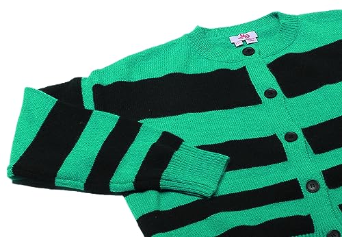 myMo Damski modny kardigan w paski akryl zielony czarny rozmiar XS/S, zielony czarny, XS