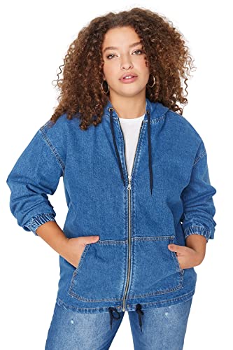 TRENDYOL Damska kurtka oversize Basic Plain Denim rozmiary w kurtce Coat, niebieski, 42 duże rozmiary