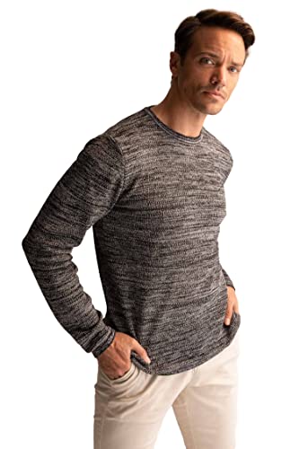 DeFacto Męski sweter z dzianiny z długim rękawem okrągły dekolt - slim fit sweter dla mężczyzn topy (czarny, XXL), czarny, XXL