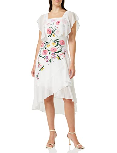 Frock and Frill Damska haftowana sukienka w kwiaty na specjalne okazje, biała, 10