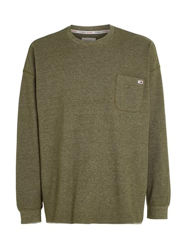 Tommy Jeans Męska koszulka TJM RLX Waffle Snit L/S dzianinowe topy, Ciemnozielony oliwkowy, S