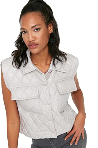 Damska kamizelka bez rękawów z klapą kołnierz Standard, Szary, S