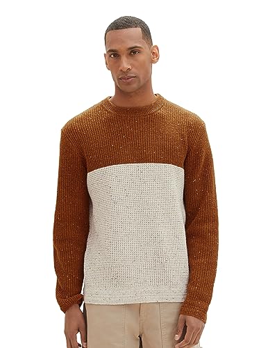 TOM TAILOR sweter męski, 34149 - Cognac Neps Colorblock, XL