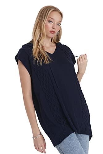 TRENDYOL Damska kamizelka z dekoltem w serek, jednokolorowa, regularna, dziergana blue, M, granatowy, M