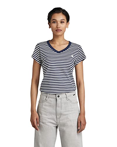 G-STAR RAW Damska koszulka Eyben Stripe Slim, Wielokolorowy (Sartho Blue/Milk Stripe D244-8099), L