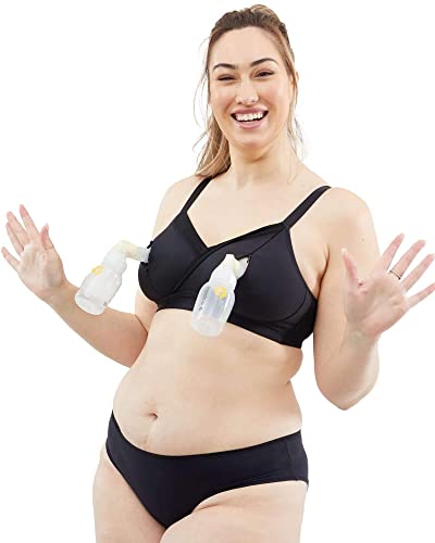 Cake Maternity Damski biustonosz z dynią bez fiszbin do pompowania i karmienia piersią do karmienia piersią, czarny, XXL Plus UK, Czarny, XXL More