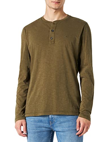 camel active Męska koszulka z długim rękawem Henley z listwą guzikową z bawełny ekologicznej, zielony (khaki), L