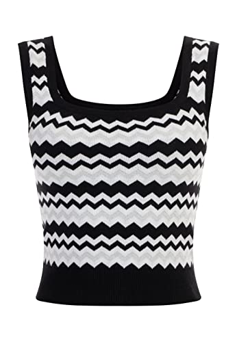 faina Damski tank top z dzianiny 11026718, czarno-biały, L, czarny biały, L