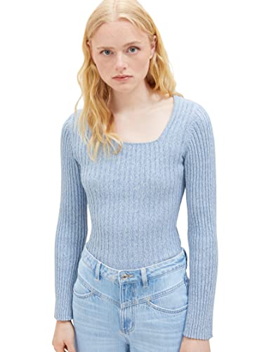 TOM TAILOR Dżinsowy sweter damski z asymetrycznym dekoltem, 33821-średnioniebieska mulina, XL