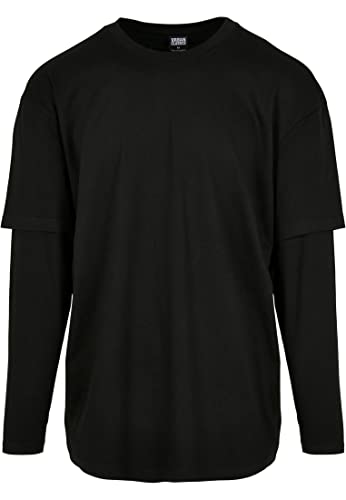 Urban Classics Męska koszulka z długim rękawem, oversized Shaped Double Layer Longsleeve, Basic Tee, dostępna w rozmiarach od S do 5XL, czarny/czarny, M