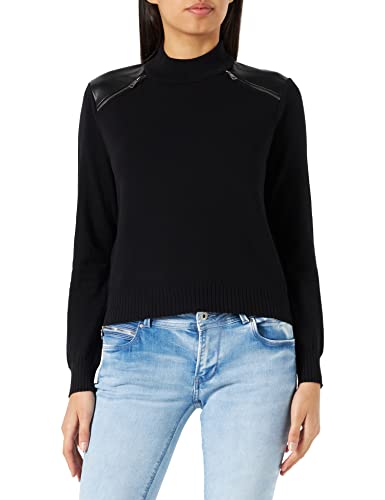 DKNY Damska bluza z kapturem PU z zamkiem błyskawicznym, czarna, M, czarny, M