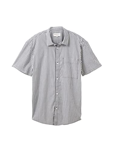 TOM TAILOR Denim Męska koszula z krótkim rękawem z kieszenią na piersi i paskami, 31865 - Navy Wool White Stripe, XXL
