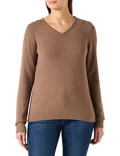 Vila Women's VIRIL V-Neck L/S Knit TOP-NOOS sweter, Walnut/Szczegóły: ciemny melanż, XS, Walnut/Szczegóły: ciemny melanż, XS