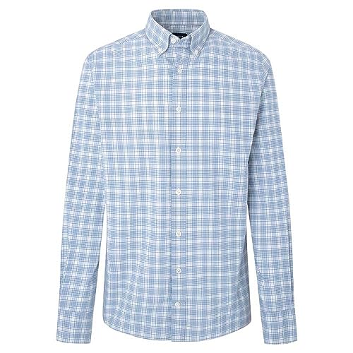 Hackett London Męska koszula Oxford w kratkę, biała (biała/niebieska), S, Biały (biały/niebieski), S