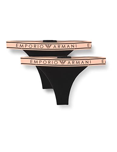 Emporio Armani Damskie stringi z logo ikony, Czarny, S