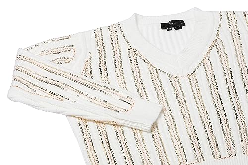 faina Damski sweter z dzianiny z dekoltem w serek i cekinami Wełnowo-biały, rozmiar XS/S, biały (wollweiss), XL