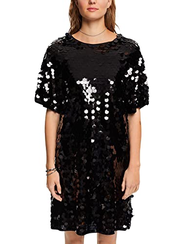 ESPRIT Sukienka mini z dużymi cekinami, LENZING™ ECOVERO™, czarny, 42