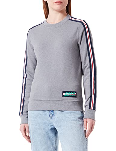 Love Moschino Bluza damska, slim fit, okrągły dekolt, długie rękawy, z paskami i logo, średni melanż, szara, 40