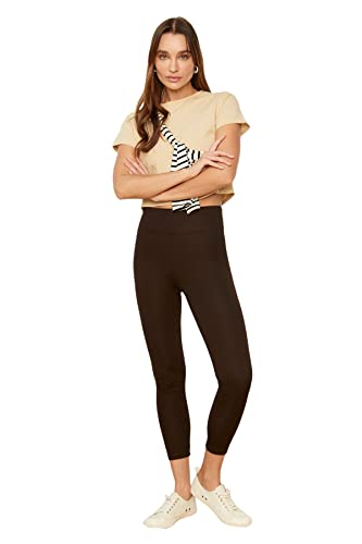 TRENDYOL Damskie legginsy z wysoką talią, brązowy, XS