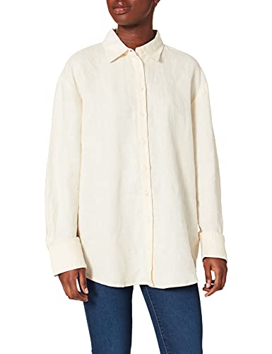 NA-KD Damska koszula oversized Linen Shirt z kołnierzem button down, jasny beż, 38 PL